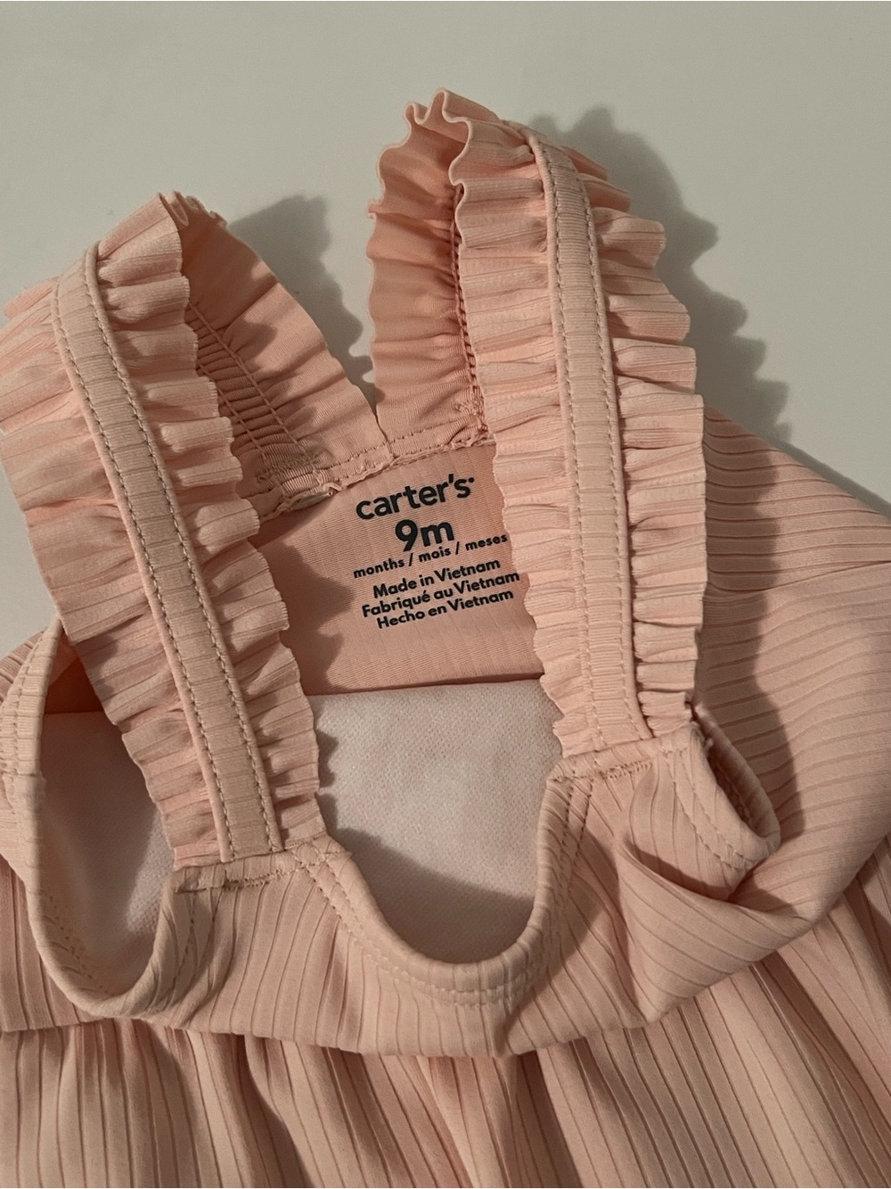 Carter’s Peach Pink Ribbed Ruffle Baby One-Piece + Matching Hat - Picture 3 of 4
